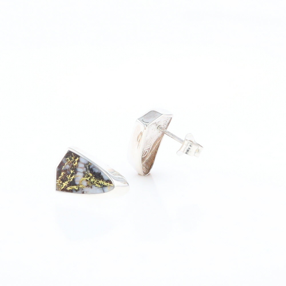 Sterling Silver Gold Quartz Inlaid Shield Stud Earrings - G3