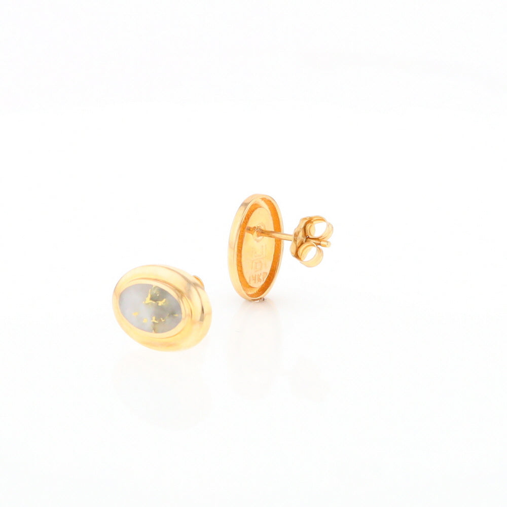 Gold Quartz Earrings Oval Inlaid Design Studs G2