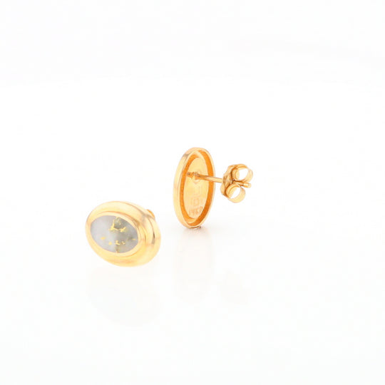 Gold Quartz Earrings Oval Inlaid Design Studs G2
