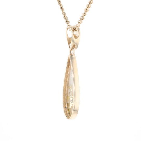 Gold Quartz Pendant Tear Drop Inlaid Design G2