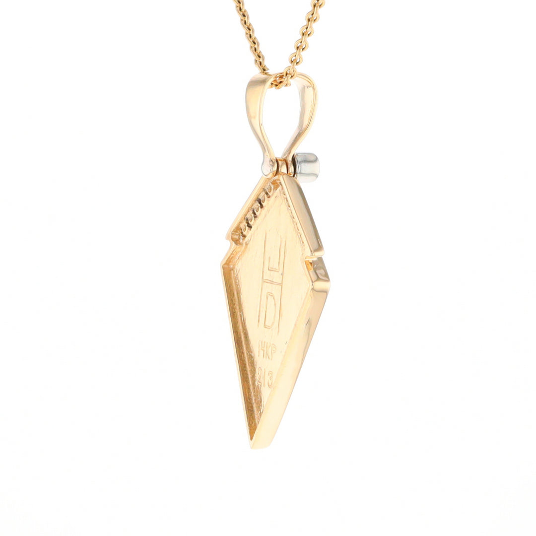 Gold Quartz Kite Shape Inlaid Pendant with .27ctw Diamonds