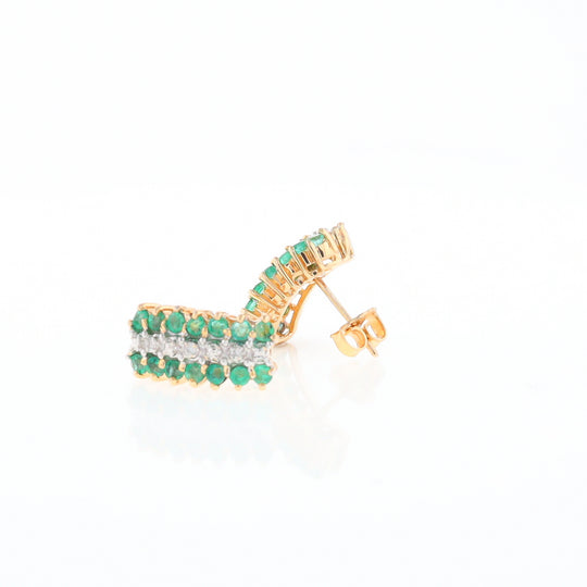 Three-Row Drop Emerald and Diamond Earrings