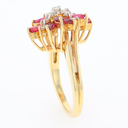 14K Gold Natural Ruby and Diamond Cluster Ring