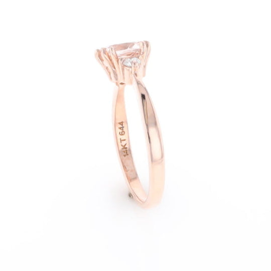 Morganite 1ct Cushion Cut  and Diamond Three Stone Engagement Ring
