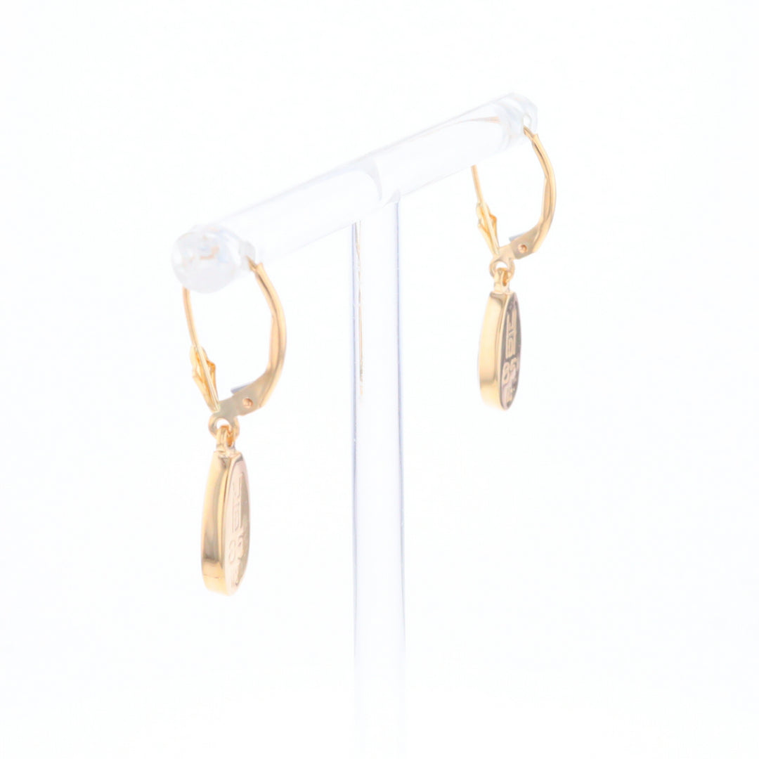 Gold Quartz Earrings Tear Drop Inlaid Lever Backs