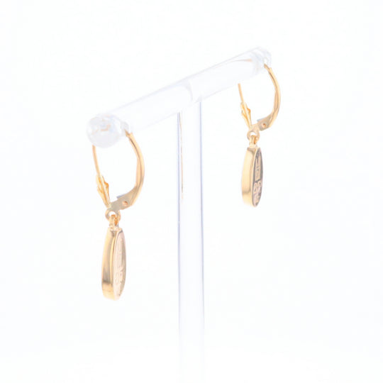 Gold Quartz Earrings Tear Drop Inlaid Lever Backs