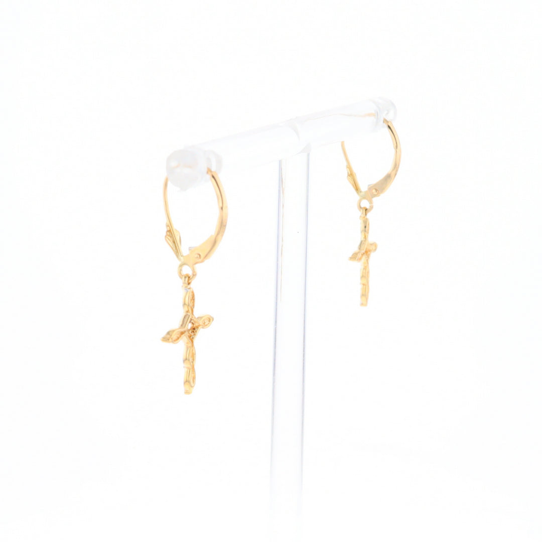 Two-Tone Diamond Cross Earrings