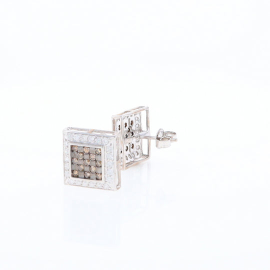 Square White & Chocolate Diamond Earrings