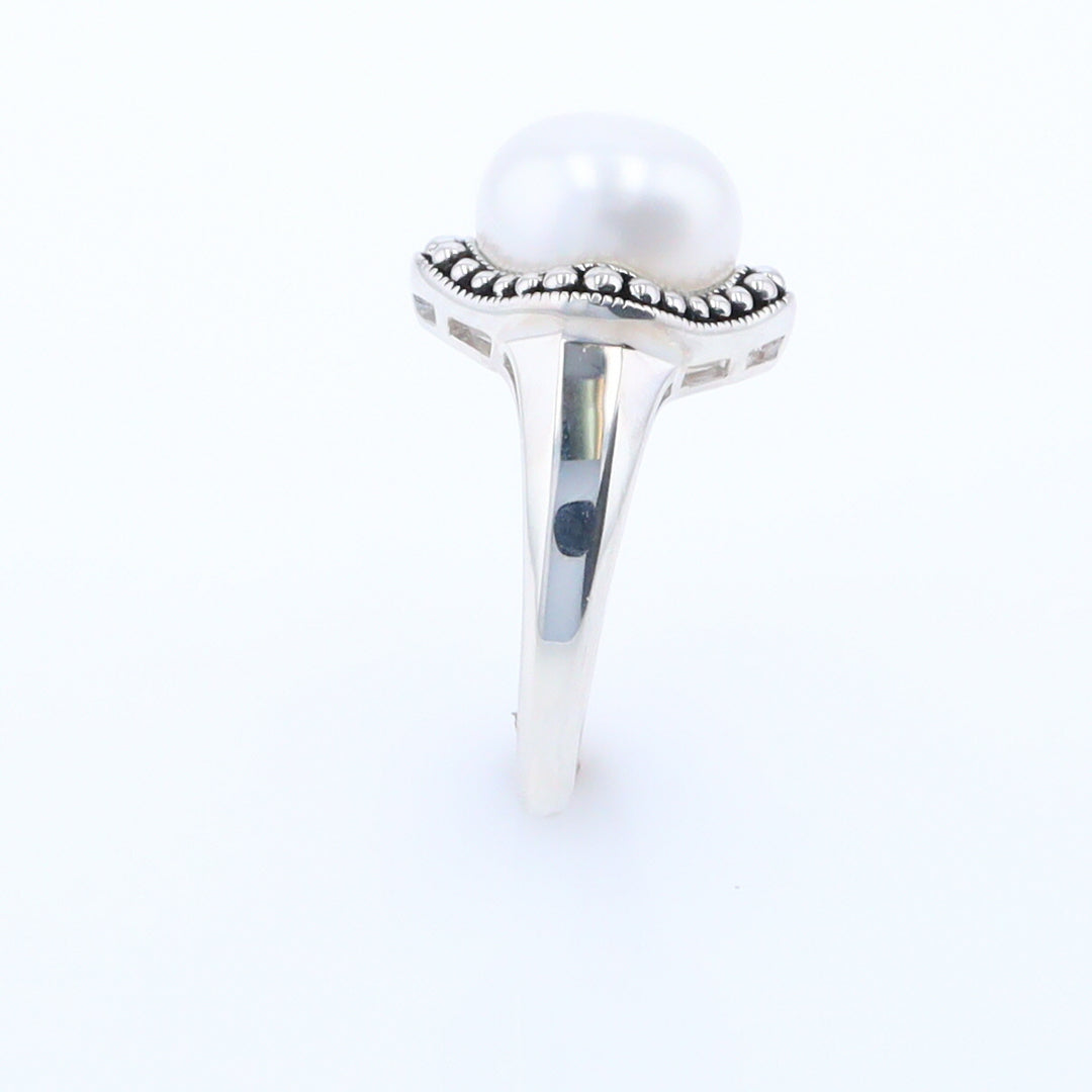 Pearl with Milgrain Halo Ring