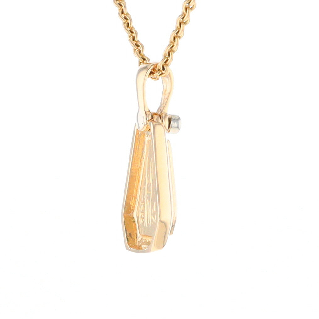 Gold Quartz Necklace, Triangle Inlaid with .02ctw Diamond Pendant