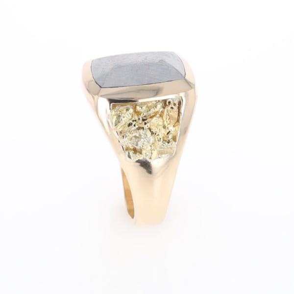 Meteorite Ring Double Side Natural Nuggets Rectangle Inlaid Center