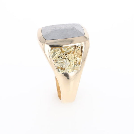Meteorite Ring Double Side Natural Nuggets Rectangle Inlaid Center