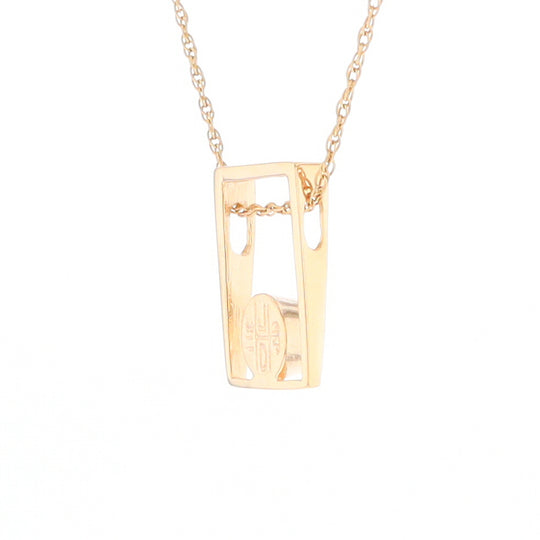 Gold Quartz Necklace Round Inlay Open Rectangle Design Pendant