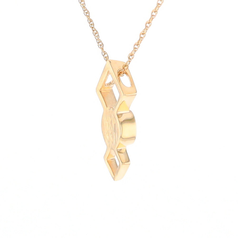 Gold Quartz Round Inlay Double Diamond Design Pendant