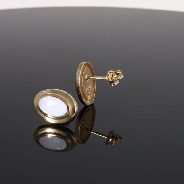 Opal Earrings Oval Inlaid Design Studs