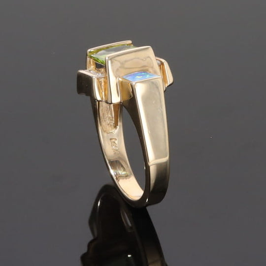 Opal Rings 2 Square Inlaid Peridot with 0.24ctw Diamonds