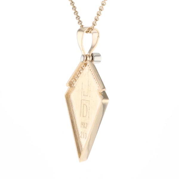 Gold Quartz Necklace Kite Shape Inlaid Pendant with .27ctw Diamonds