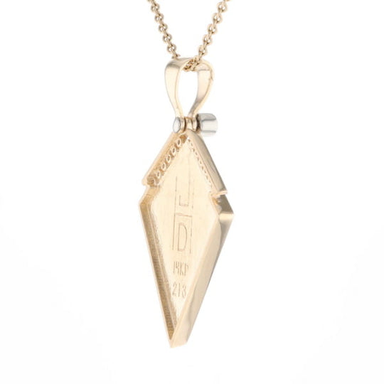 Gold Quartz Necklace Kite Shape Inlaid Pendant with .27ctw Diamonds