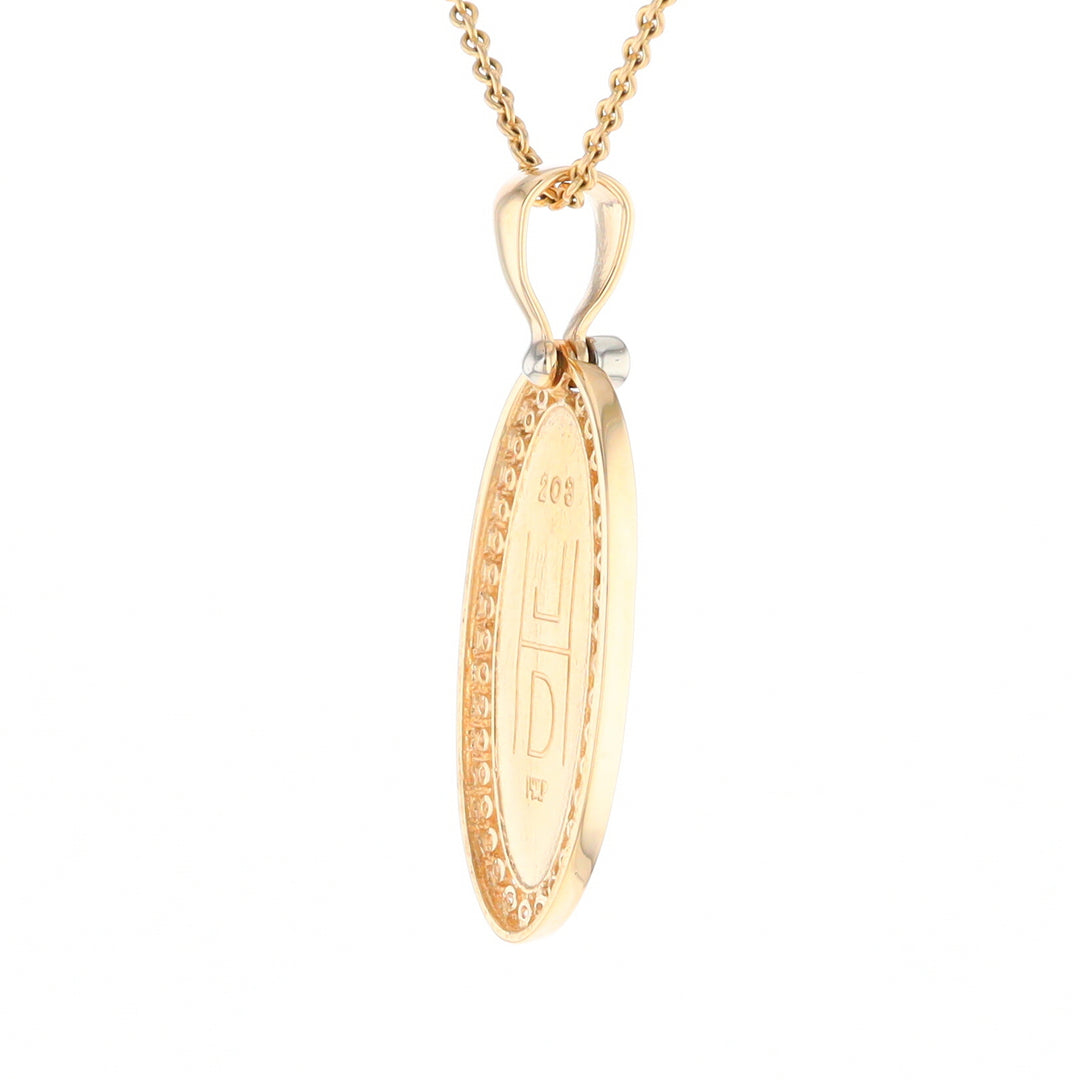 Gold Quartz Necklace .54ctw Halo Diamond Oval Inlaid Pendant