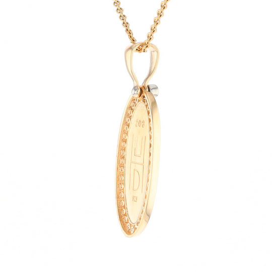 Gold Quartz Necklace .54ctw Halo Diamond Oval Inlaid Pendant