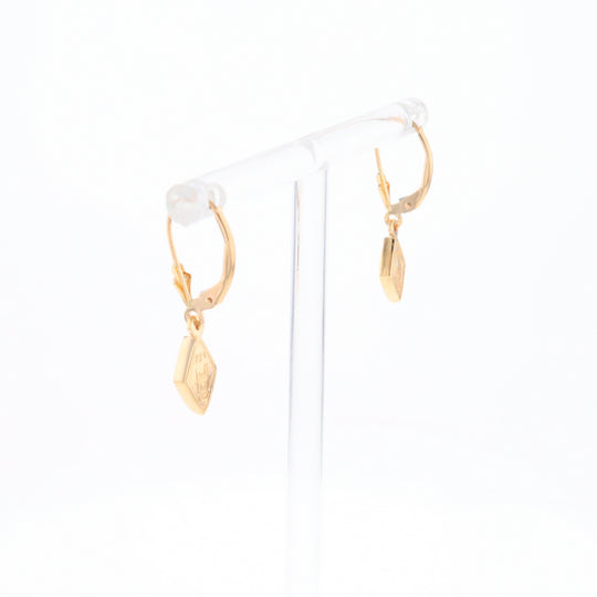 Gold Quartz Earrings Diamond Shape Inlaid Lever Backs G1