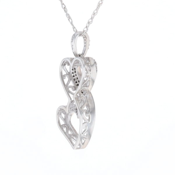 Blue and White Diamond Double Open Heart Pendant with 16" Singapore Chain