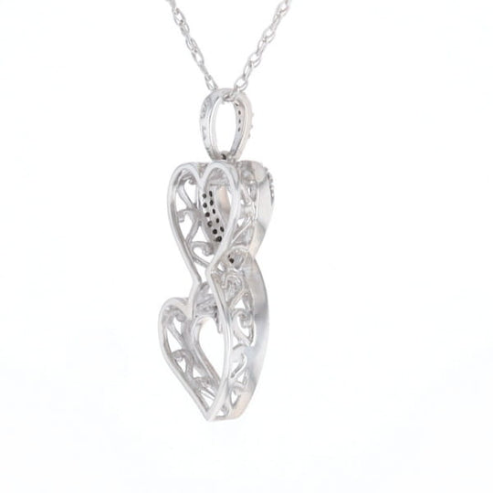 Blue and White Diamond Double Open Heart Pendant with 16" Singapore Chain