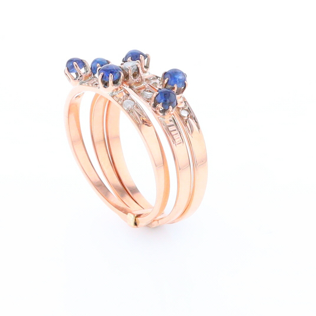 Vintage Sapphire and Diamond Stacked Trio Ring