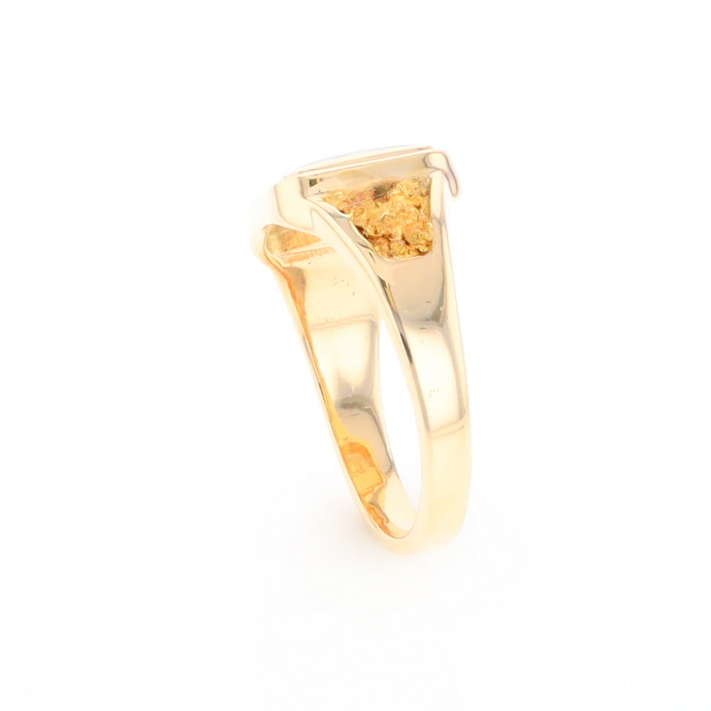 Gold Quartz Ring Square Inlaid Center Design with Natural Nugget Sides