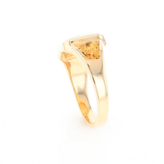 Gold Quartz Ring Square Inlaid Center Design with Natural Nugget Sides