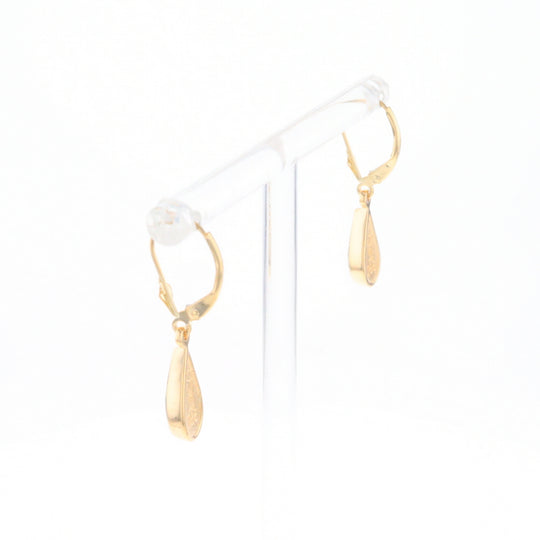 Gold Quartz Earrings Tear Drop Inlaid Lever Backs