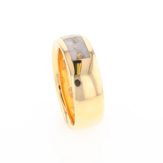 Gold Quartz Ring 3 Section Rectangle Inlaid Design Band