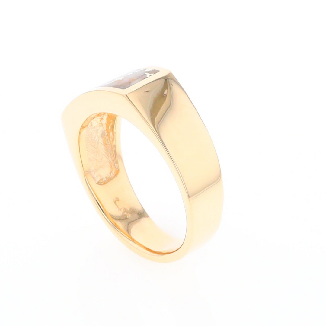 Gold Quartz Ring Rectangle Inlaid Design