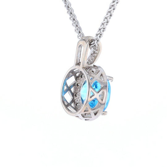 Blue Topaz Oval Halo Pendant