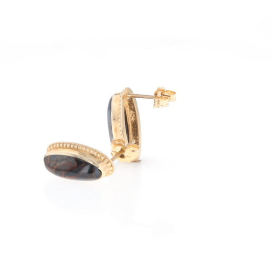 Natural pietersite oval inlaid milgrain earrings