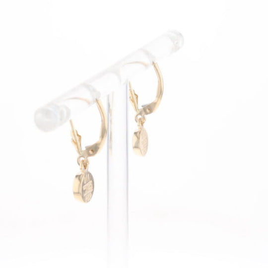 Gold Quartz Earrings Round Inlaid Design Lever Backs