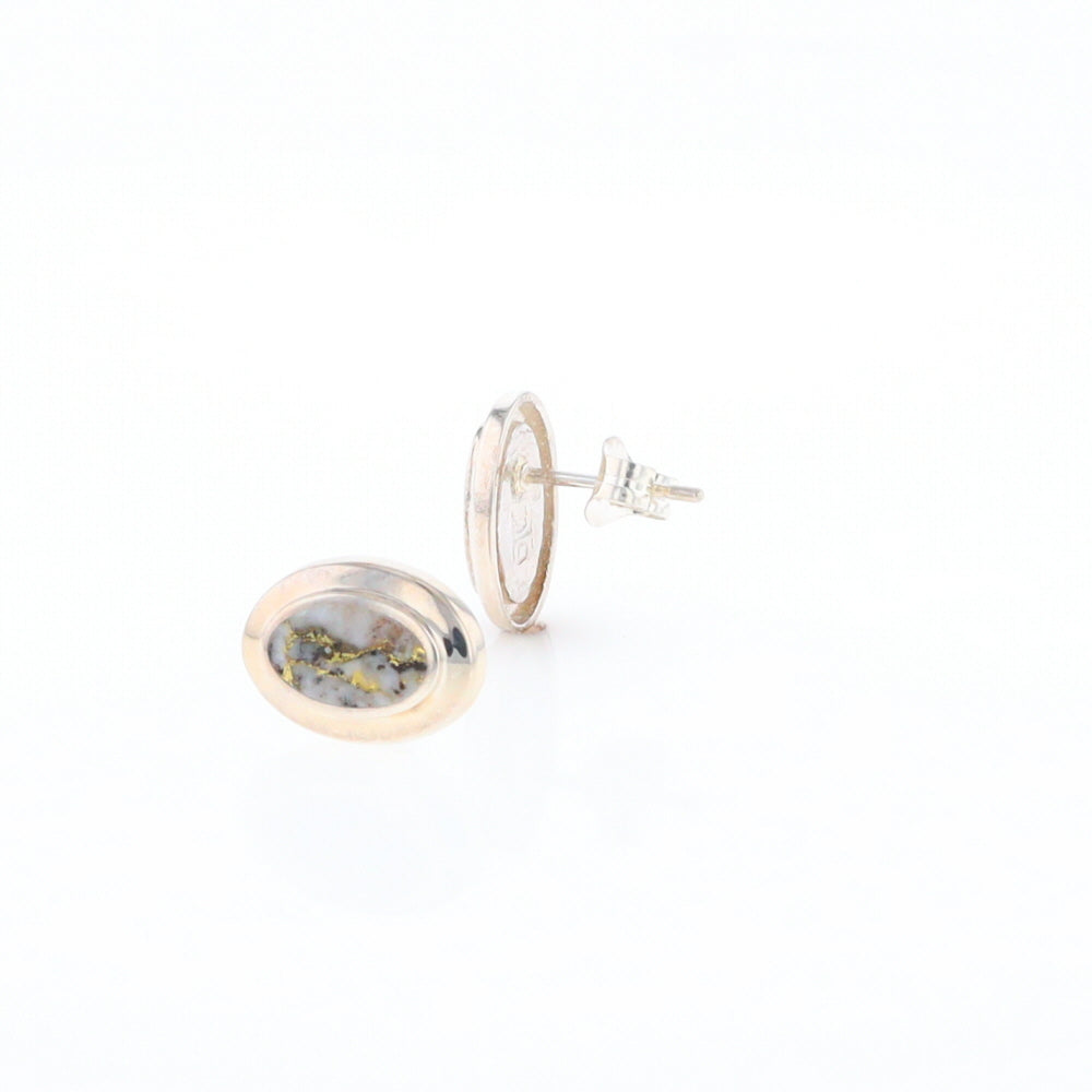 Sterling Silver Gold Quartz Inlaid Oval Stud Earrings - G3