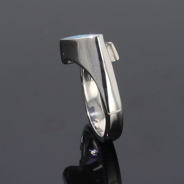 Opal Rings Geometric Inlaid Design with Tanzanite and .08ctw Diamonds