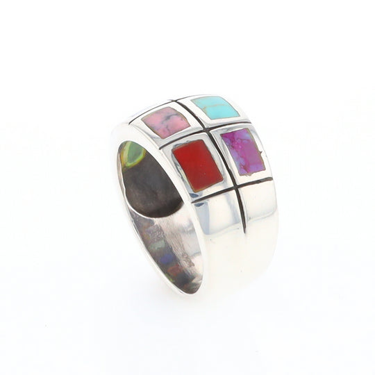 Native Silver Multi Stone Inlaid Ring