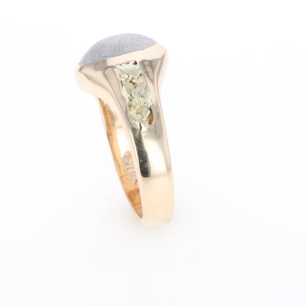 Oval Meteorite Inlaid Ring with Natural Gold Nuggets