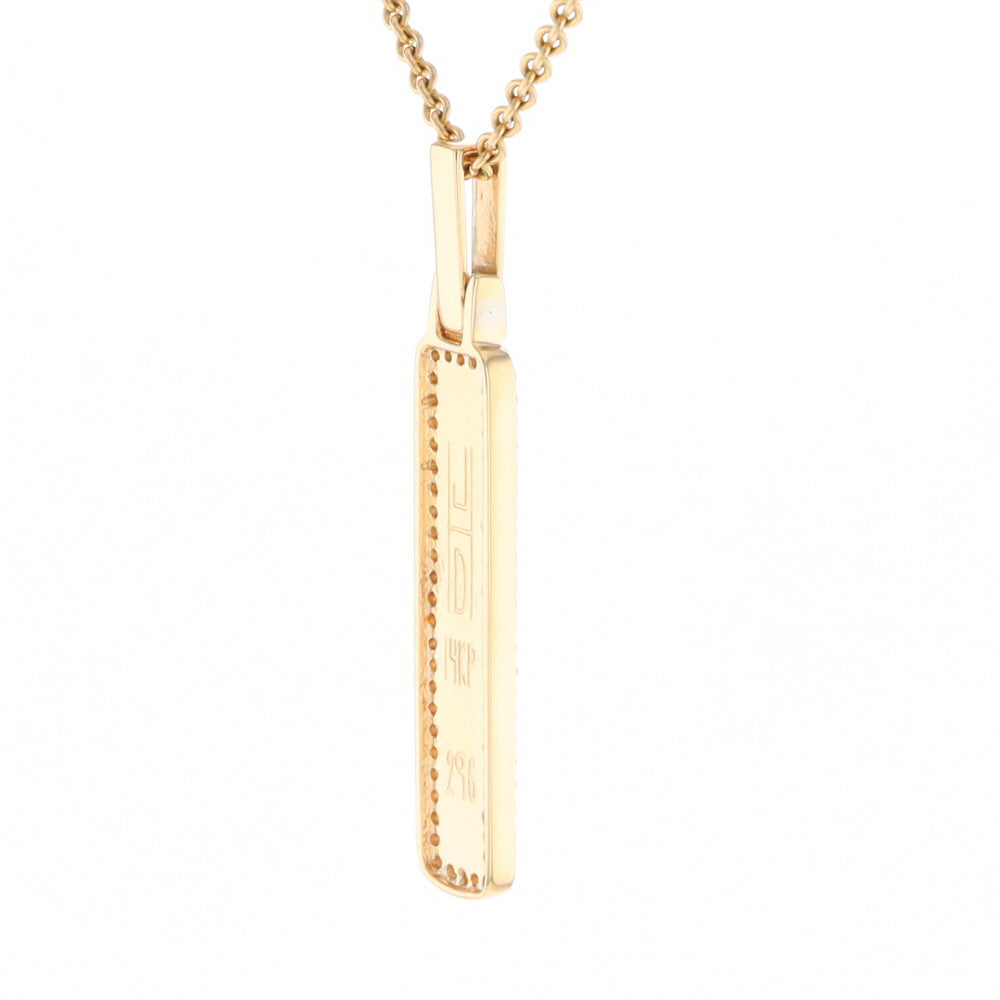 Gold Quartz Necklace, Rectangle Inlaid, .27ctw Diamond Halo Pendant