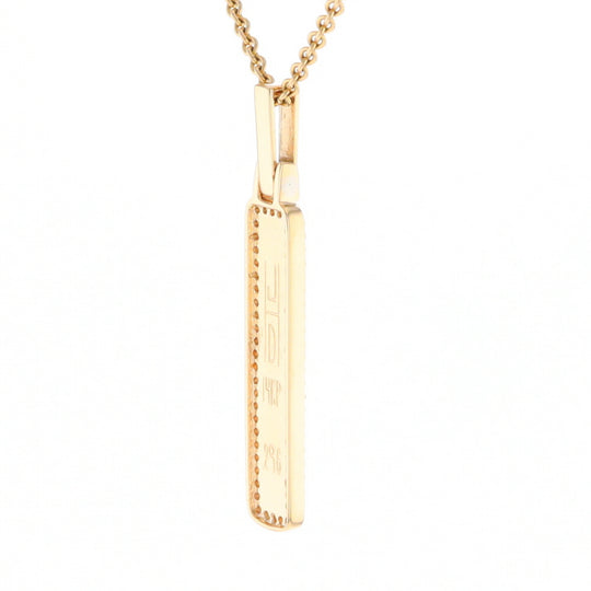 Gold Quartz Necklace, Rectangle Inlaid, .27ctw Diamond Halo Pendant