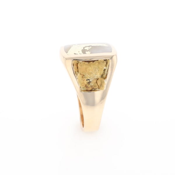 Gold Quartz Ring Double Side Natural Nuggets Rectangle Inlaid Center G1