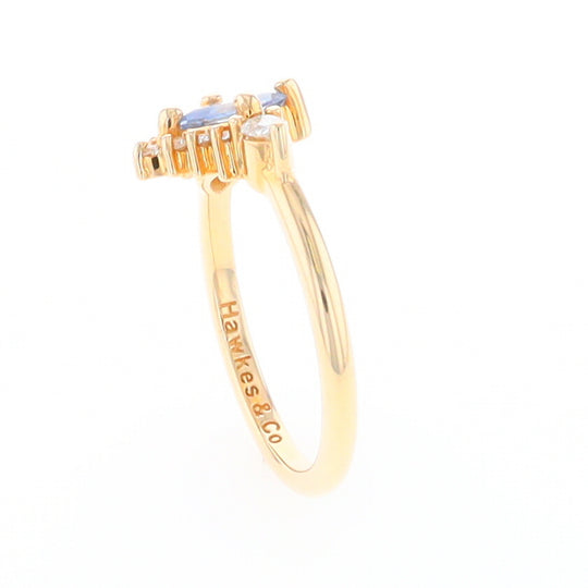 Princess Cut Ceylon Sapphire with Diamond Bottom Edge