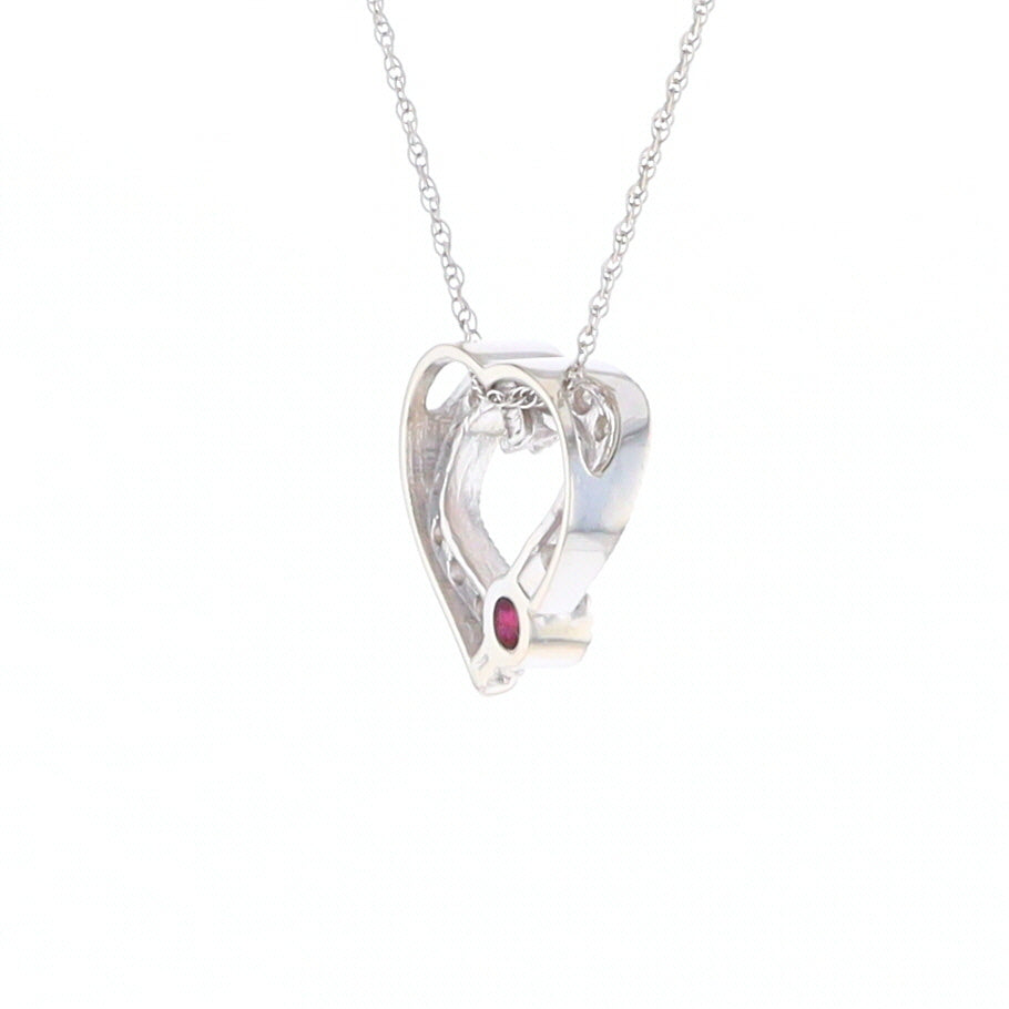 Diamond Heart Pendant with Ruby Accent