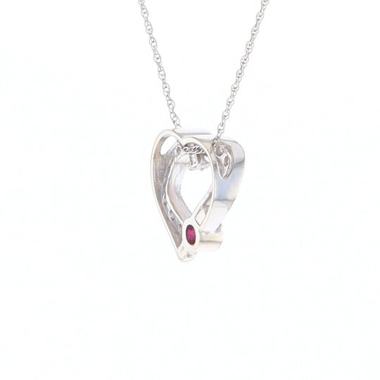 Diamond Heart Pendant with Ruby Accent