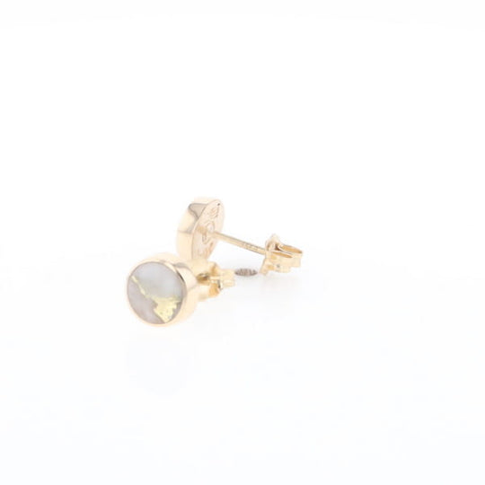 Gold Quartz Earrings Round Inlaid Studs