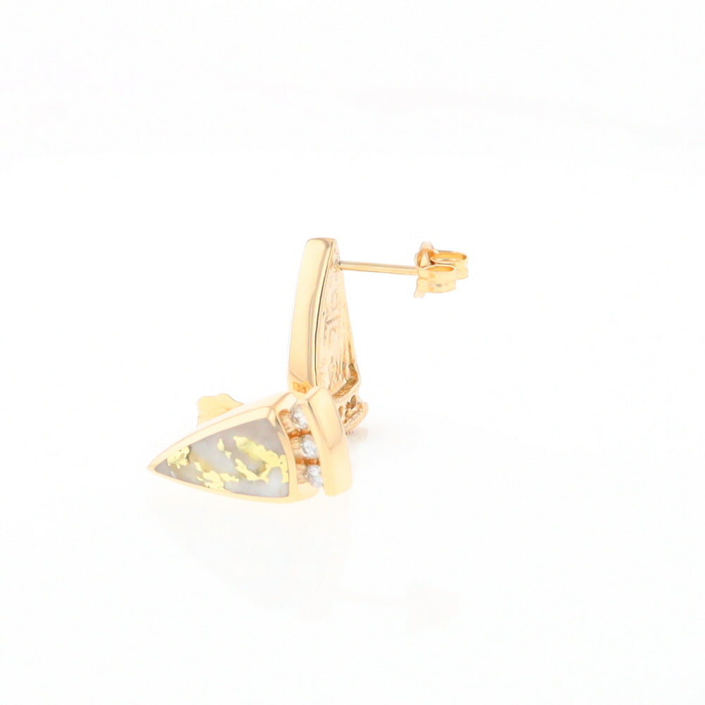 G1 Gold Quartz Earrings Triangle Shape Inlaid Design with .12ctw Diamonds