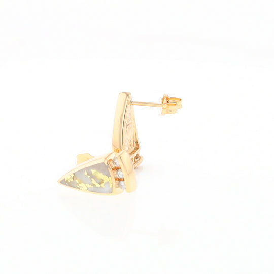 G1 Gold Quartz Earrings Triangle Shape Inlaid Design with .12ctw Diamonds
