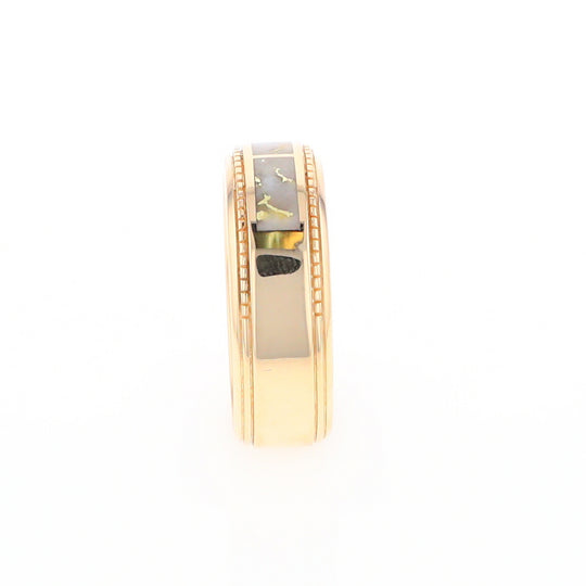 Gold Quartz Ring 3 Section Rectangle Inlaid Milgrain Border Band G1